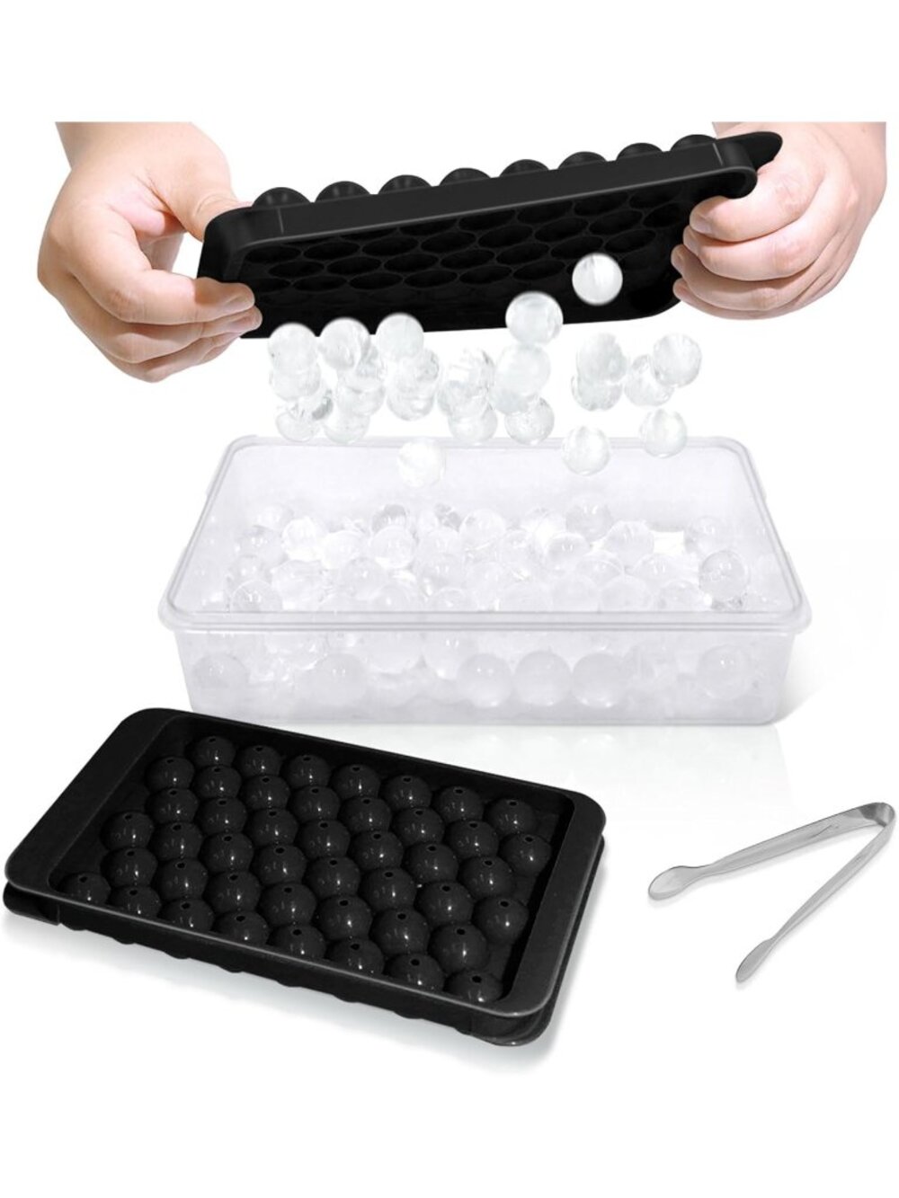 Ice Cube Trays with Lid Sphere Mold Spherical 0.8" 2 Trays Black